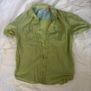 Green Button-Up Short Sleeve Shirt